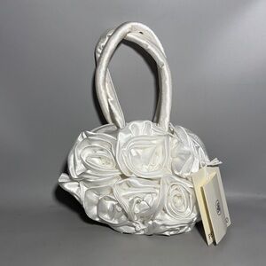 Peppermayo Exclusive Rosalinda Satin Ivory Handbag Satchel Purse Rosette Detail